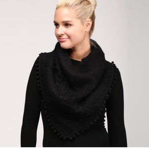 Solid Cable Knit Scarf Featuring Pom Pom Trim NWT